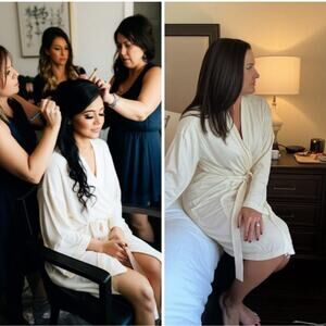 Victoria's Secret Cream All Cotton Wrap Around Tie Waist Kimono Bride Robe M/L‎